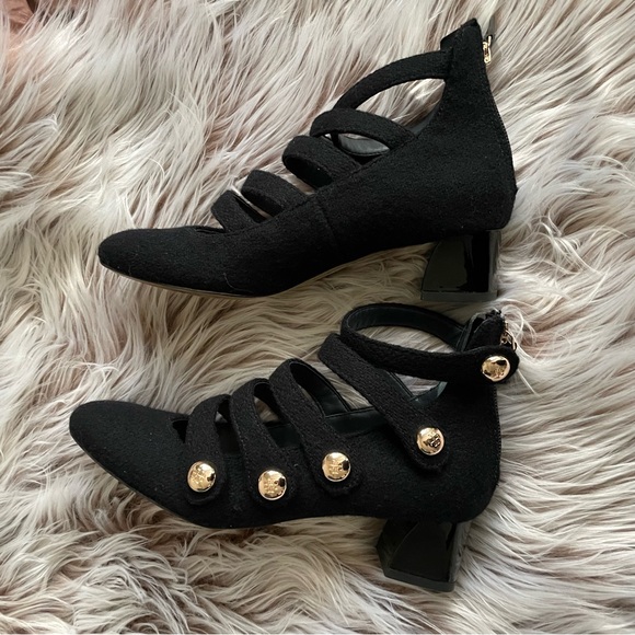 Tory Burch Marisa Low Heel Navy Wool Pumps - Picture 4 of 8